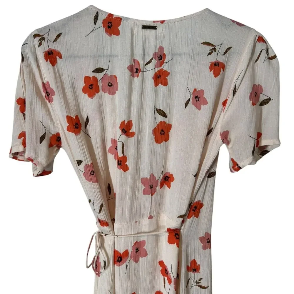 Billabong Floral Fields Midi Wrap Dress Cream‎ Red Pink Floral XS Spring Summer